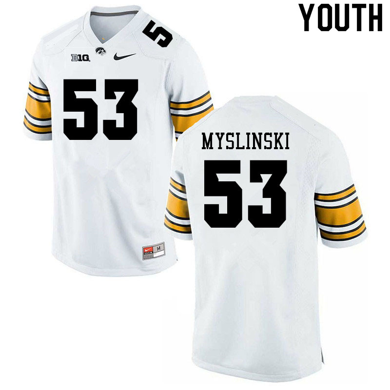 Youth #53 Michael Myslinski Iowa Hawkeyes College Football Jerseys Sale-White - Click Image to Close
